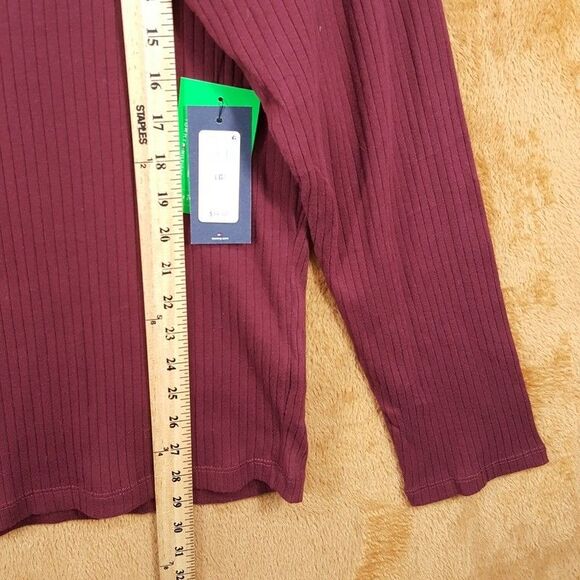 TOMMY HILFIGER Shirt Mens Large Maroon Pullover Crew Long Sleeve Ribbed Knit - Picture 5 of 6